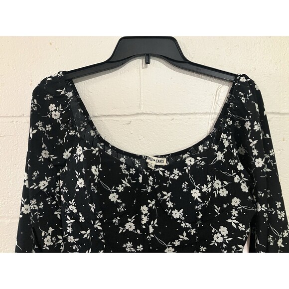 Inspired Hearts Women's Mini Dress Black & White Floral, Long Sleeves, Ruffled L - Picture 5 of 12
